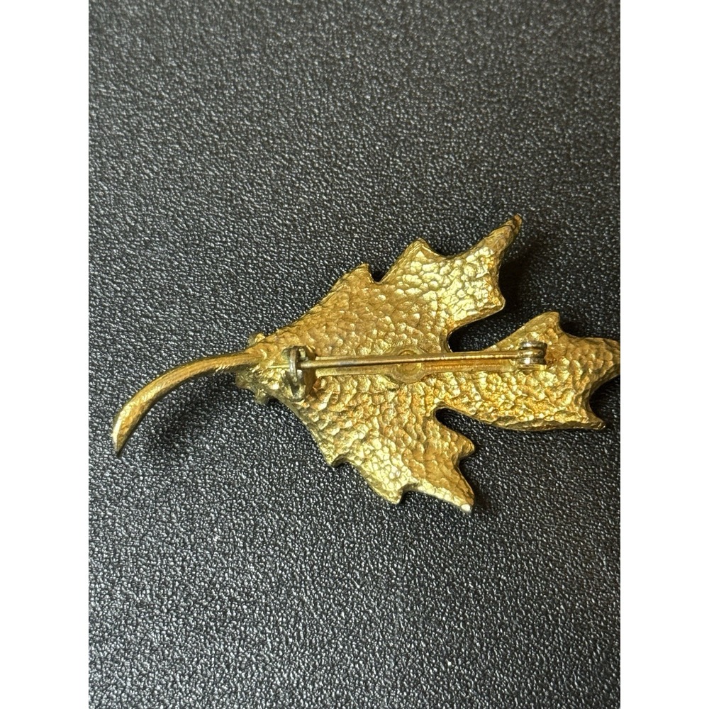 Vintage Gold Toned Leaf with Pearl Pin Brooch Heavy‎ - Picture 3 of 6